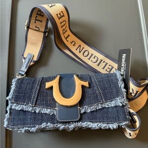 True Religion Denim Belt Bag - Blue and Tan